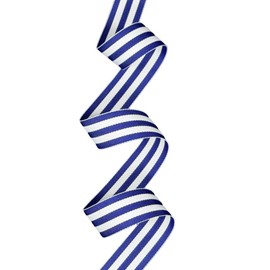 7/8" Royal Blue & White Taffy Striped Grosgrain Ribbon - 20 Yards - USA | American Made