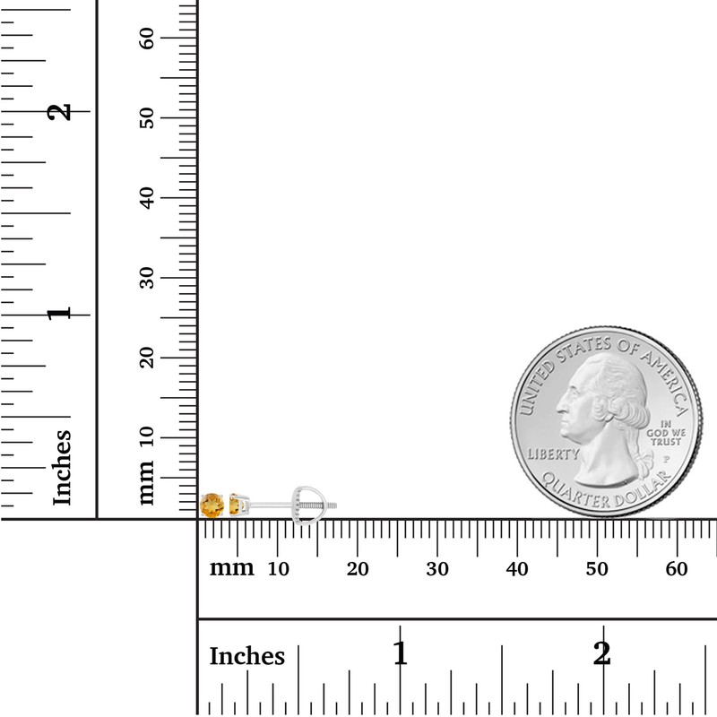Solid 14K White Gold 3mm Round Natural Citrine November Birthstone