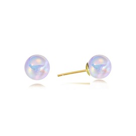 Locrccl Composite Round Ball Pearls Stud Hypoallergenic Gold Pearl Earrings Pearl Earrings Studs for Women Jewelry 6mm 8mm 10mm 12mm 14mm (14mm, White Pearl)