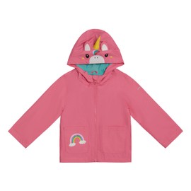LONDON FOG Girls' Rainy Day Fun Hooded Rain Jacket Rainslicker, Pink Unicorn