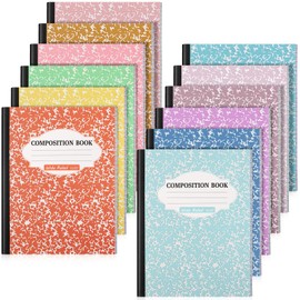 Colarr 12 Pack Wide Ruled Composition Notebook 9.75 x 7.5 Inch Marble Paper Composition Books Assorted Fun Colors Office School Notebook, Hard Cover, Sturdy Sewn Binding (Bright Color)