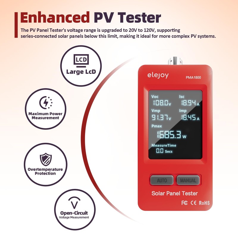 PMA1800W Solar Panel Tester, Solar MPPT Meter with Large Ultra