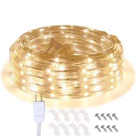 Cuerda de iluminación blanca cálida de 3000 K, tira de luces LED planas flexibles de 33 pies, luces de decoración impermeables y extensibles para jardín, patio, pérgola patio, actividades navideñas