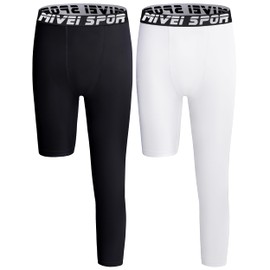 MIVEI Youth Boys One Leg Compression Pants - 3/4 Kids Basketball Tights Girls Football Soccer Leggings Sports Base Layer