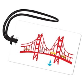R. Nichols Golden Gate Bridge Luggage Tag - Sturdy Waterproof Plastic Travel Labels for Baggage, Suitcases, Backpacks, and Diaper Bags, 2.5 Inch x 4 Inch Tag with Black Loop Attachments
