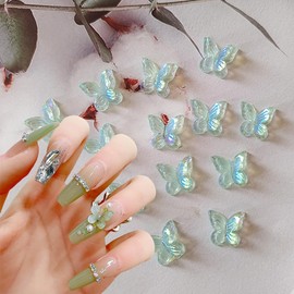50Pcs Colourful Butterfly Nail Charms for Nails Bling Butterfly Nail Rhinestones 3D Aurora Crystal Butterfly Nail Gems Design Resin Nail Jewels for Women Girls DIY Acrylic Nail Decor Charms Supplies
