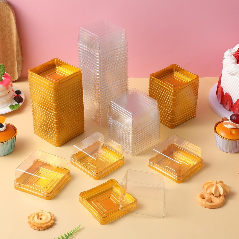 NIYANGLE 50 Pcs 3 Inch Mini Cake Box, Clear Plastic