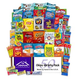 Chips Variety Pack 50 Count - Gift Basket Care Packages for College Students, Kids, Adults - Individually Wrapped School or Office Snacks with Variety Chips, Cookies, Candy from The LakeHouse
