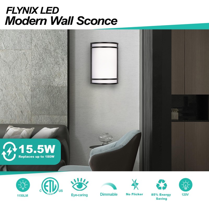 Flynix Indoor Wall Sconce, Half Cylinder Wall Light Fixture, 3000K