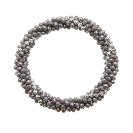 Bello London Beaded Stretch Bracelet with grey glass rondelle and silver beads - Rae G06