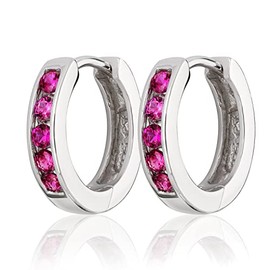 NKlaus Pair of 925 Sterling Silver Hoop Earrings Rose Zirconia Rhodium-Plated, Sterling Silver, Cubic Zirconia