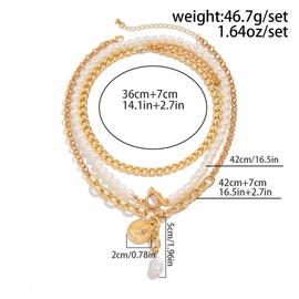 Chunky Pearl Layered Necklaces for Women Gold Big Statement Choker Necklace Set Charm Pearl Coin Pendant Necklace Trendy Jewelry Accessories Gifts (Gold2)