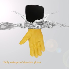 SKYDEER 100% Full Premium Genuine Grain Deerskin Leather Work Gloves for Men, Full Thorn Proof & Waterproof & Super Soft Gardening Gloves (SD6631)