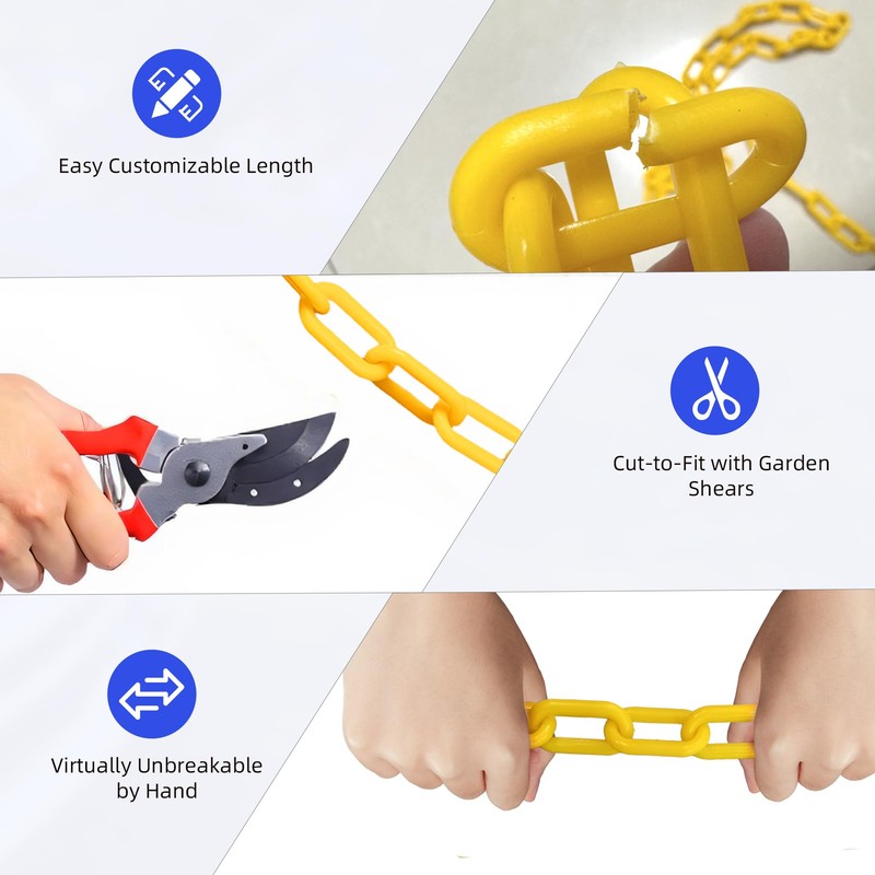 SEVSTATWK Yellow Plastic Chain 25ft, 1.42" Link, High Visibility Plastic