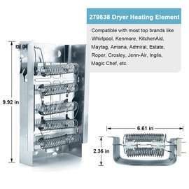 279838 Dryer Heating Element for Whirlpool Kenmore Maytag Dryer Heating Element Parts 3392519 3977393 Thermal Fuse & 3387134 3977767 Dryer Thermostat Replaces 3403585 8565582 AP3094254
