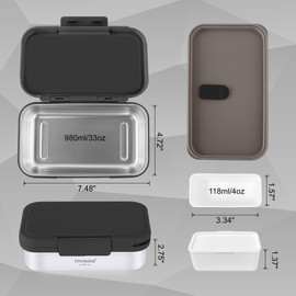 Finorder Black Stainless Steel Lunch Box Leak Proof Sturdy Lunch Box for Men with Removable Divider 33oz Microwave Safe for Outdoor Gym