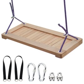 SINOKF Teak Wooden Swing, Outdoor Wood Tree Swing Seat for Kids or Adults for Backyard Columpio, Height Adjustable (19.8x9inch)