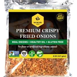Crispy Fried Onions | 100% Natural (Non-GMO) | Gluten Free | KETO Friendly | No Sodium | Low Carb | Resealable Bag | 8 oz | By Nawabi Life