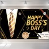 Happy Boss's Day Banner Backdrop, Black Gold Boss's Day Decorations,