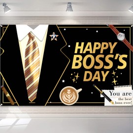Happy Boss's Day Banner Backdrop, Black Gold Boss's Day Decorations, Best Boss Ever Banner Backdrop Boss Day Decorations for Men