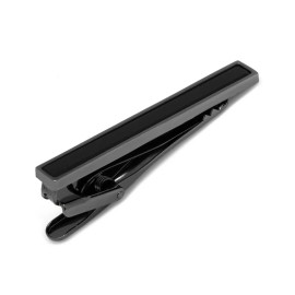 Ox & Bull Trading Co Gunmetal and Onyx Inlaid Tie Clip with Hinge Back Closure