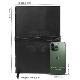 LUXEORIA Heart Journal for Women and Men, Handcrafted Leather Journal for Writing Womens, Leather Sketchbook, Travel Diary with Unlined Deckle Paper, Black 8x13