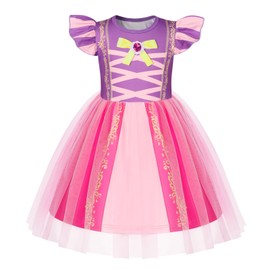 AmzBarley Rapunzel Dress Girls Little Kids Princess Party Dressing up Fancy Dress Movie Role Playing Clothes World Book Day Outfits Purple Age 2-3 Years 100