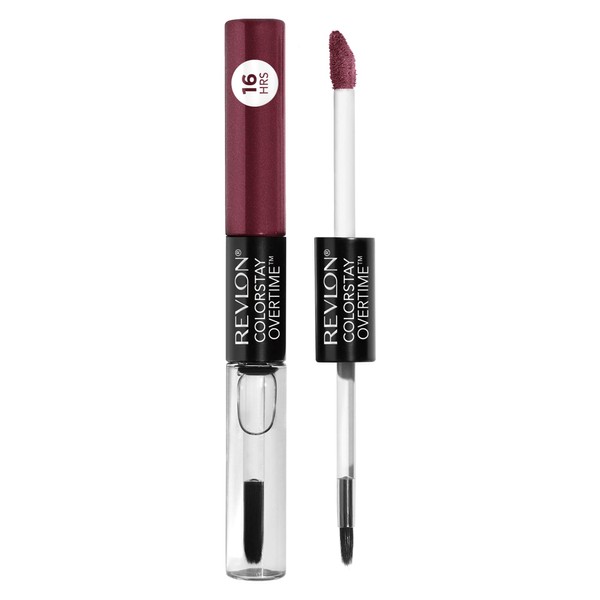 Revlon ColorStay Overtime Lipcolor, Dual Ended Longwearing Liquid Lipstick with Clear Lip Gloss, with Vitamin E in Plum / Berry, Relentless Raisin (270), 0.07 oz