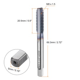 HARFINGTON M8x1.5 Metric Thread Tap 6542 Cobalt High-Speed Steel TiCN Coated Plug Tap Right Hand 3 Straight Flutes Screw Threading Hand Tap