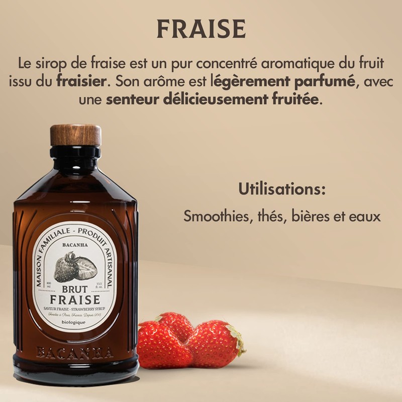 Bacanha - Strawberry Organic Syrup - 400ml / 13.52oz Glass