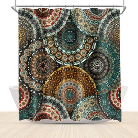 Boho Mandala Paisley Shower Curtain South Asian Decor Ethnic Vintage Floral Pattern Bohemian Shower Curtains Indian Bathroom Sets 72x72 Inch Polyester Fabric Waterproof with Hooks