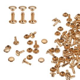 HARFINGTON 100 Sets Double Cap Leather Rivets, 6x8mm Round Cap Tubular Metal Studs Leather Crafting Rivets for Fabric Belt Pet Collar Boot Bag Repair and Decoration, Light Gold