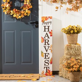 glitzhome 42” Lighted Porch Sign - Wooden Fall Welcome Decor with Maple Leaves & 14 Warm Lights Farmhouse Outdoor Indoor Hanging Decor for Thanksgiving Harvest