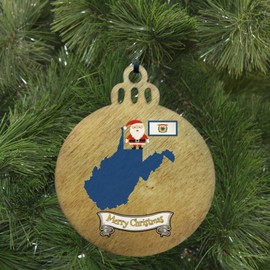 West Virginia Christmas Ornament - Rustic Wood Tree Decoration Featuring State Flag, Map Silhouette, and Santa Claus - 2024 Holiday Gift and Home Decor