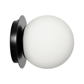 Modern Glass Globe Wall Sconce: Black Single Light with Milk Glass Shade - Minimalist Spherical Vanity Sconces Over Mirror - Contemporary Ball Wall Lights Fixtures for Entryway Bedside Bulb Excluded