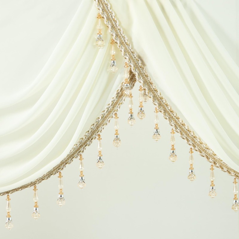 VOGOL Beige Sheer Valance Curtains, 39 Inches Wide Vintage Style