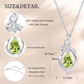 FANCIME Peridot Teardrop Birthstone Necklace for Women S925 Sterling Silver Pendent August Birthstone Jewelry Gifts for Her
