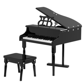 FIREFLOWERY 30-Key Kids Classic Piano Musical Instrument, Electronic Kids Keyboard w/ Piano Lid, Bench, Safe Hinge & Detachable Music Stand for Kids 3 Years+, Black/Pink/White (Black)