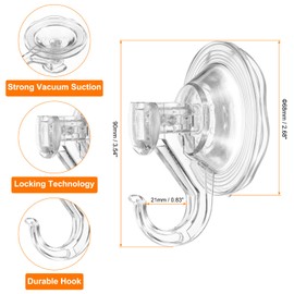 HARFINGTON 2pcs Suction Cup Hooks 3.54" Powerful Vacuum Suction Shower Hooks Waterproof Reusable Wreath Cup Bathroom Hook Load 6.6 lbs for Kitchen Restroom Window Wall Glass Door, Clear