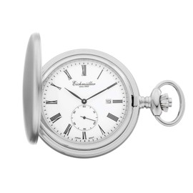 Eichmüller Since 1950 Pocket Watch Quartz Movement Small Seconds Date with Chain, Matte silver, Classic