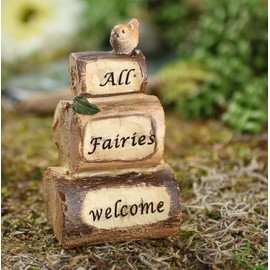 Factory Direct Craft Little Miniature "All Fairies Welcome" Wood Look Resin Sign for Fairy Gardens,Crafts, and Displays