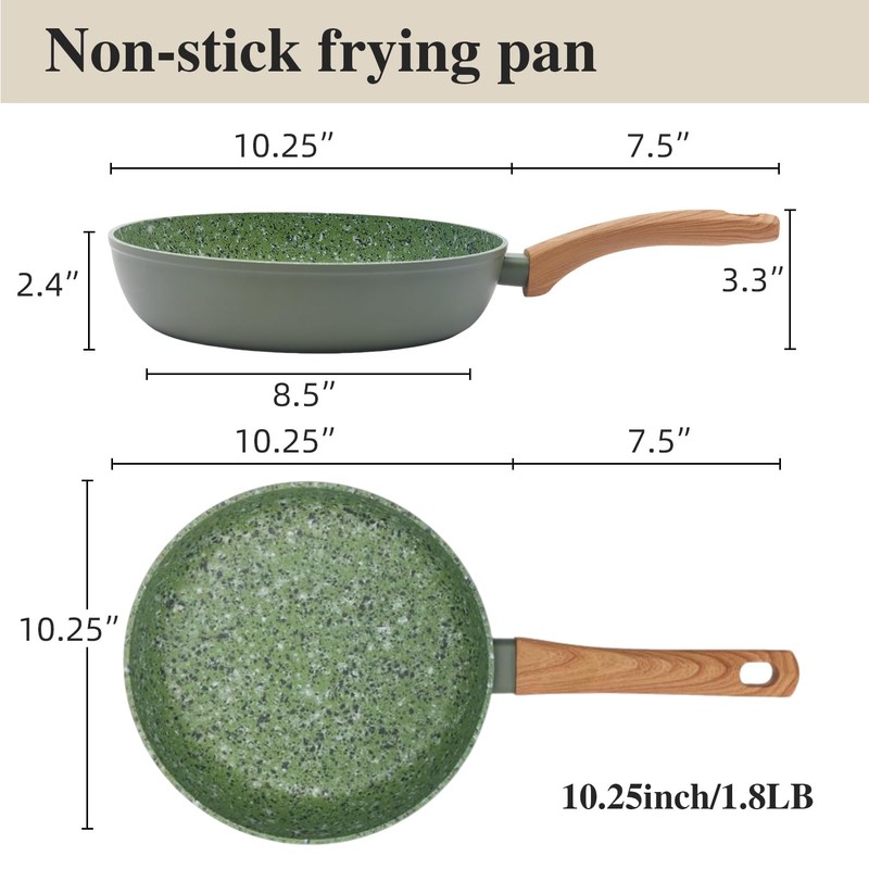 Jovire 10.25 Inch Nonstick Frying Pan, Green PFAS-Free Non-Toxic Skillet,