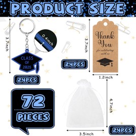 Rtteri 24 Set Graduation Party Favors Class of 2025 Graduation Gifts Keychain Graduation Cap Charms Thank You Kraft Tags Organza Bags for College Seniors Grad Accessories(Black and Blue)