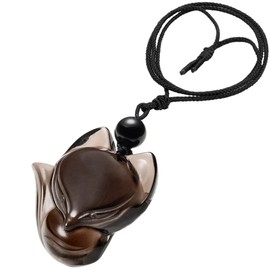 Kyeygwo Unisex Black Obsidian Crystal Stone Pendant Necklace Healing Happy Animal Necklace for Reiki with Adjustable Rope, 66 - 70 cm.