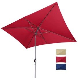 Funsite Funsite 6.5x10ft Rectangular Patio Umbrella, Outdoor Market Table Umbrellas with Heavy Duty Pole, UV Protect Umbrella with Push Botton Tilt & Crank Ideal for Garden, Deck, Lawn, Backyard & Pool, Red