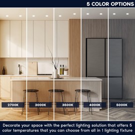 LUXRITE 3 Inch Floating Gimbal LED Trimless Recessed Lighting with Junction Box, CRI 90, 5CCT 2700K-5000K, Dimmable, 12W, 900LM, Adjustable Directional Downlight, Damp & IC Rated, ETL Listed
