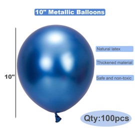 100 Pcs 10-inch Metallic Blue Latex Balloons - Shiny Metallic Gloss Party Decorations for Birthdays, Festivals, Business Events, Weddings & Banquets