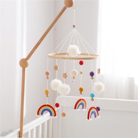 Herfair Mobile Baby Rainbow Baby Bed Wooden Wind Chimes with Ball, Baby Mobile, Pendant Baby Room Decoration, Newborn Gift for Boys Girls (Red)