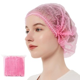 200 PCS Nonwoven Hair Net Cap Disposable Bouffant Caps Free Size Elastic Cap, TIE-DailyNec Non-Woven Strip Cap for Food Service Beauty Kitchen Hospital and Workspace (Pink)