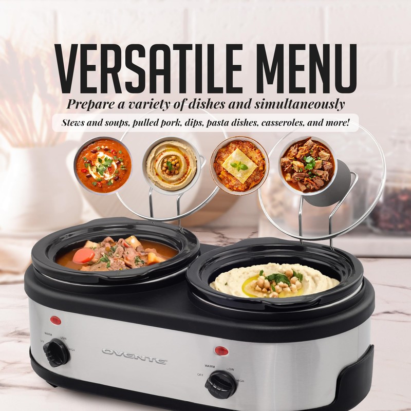 OVENTE Double Slow Cooker, Buffet Server and Warmer with Two